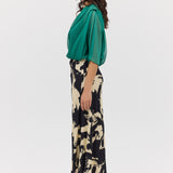 BLACK BLOOM CREPE POISE SKIRT