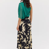 BLACK BLOOM CREPE POISE SKIRT