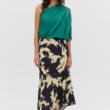 BLACK BLOOM CREPE POISE SKIRT