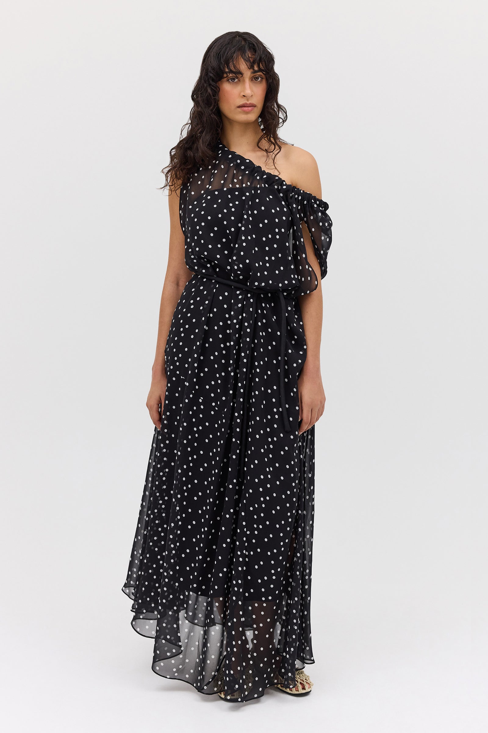 BLACK POLKA DOT SILK EMERGE DRESS
