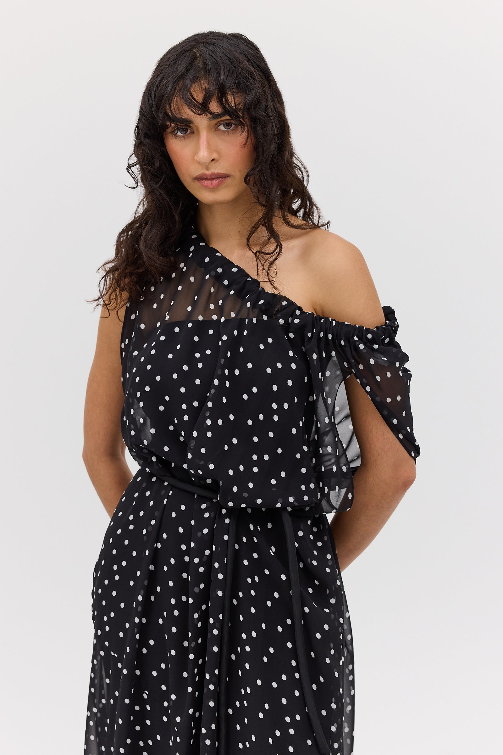 BLACK POLKA DOT SILK EMERGE DRESS