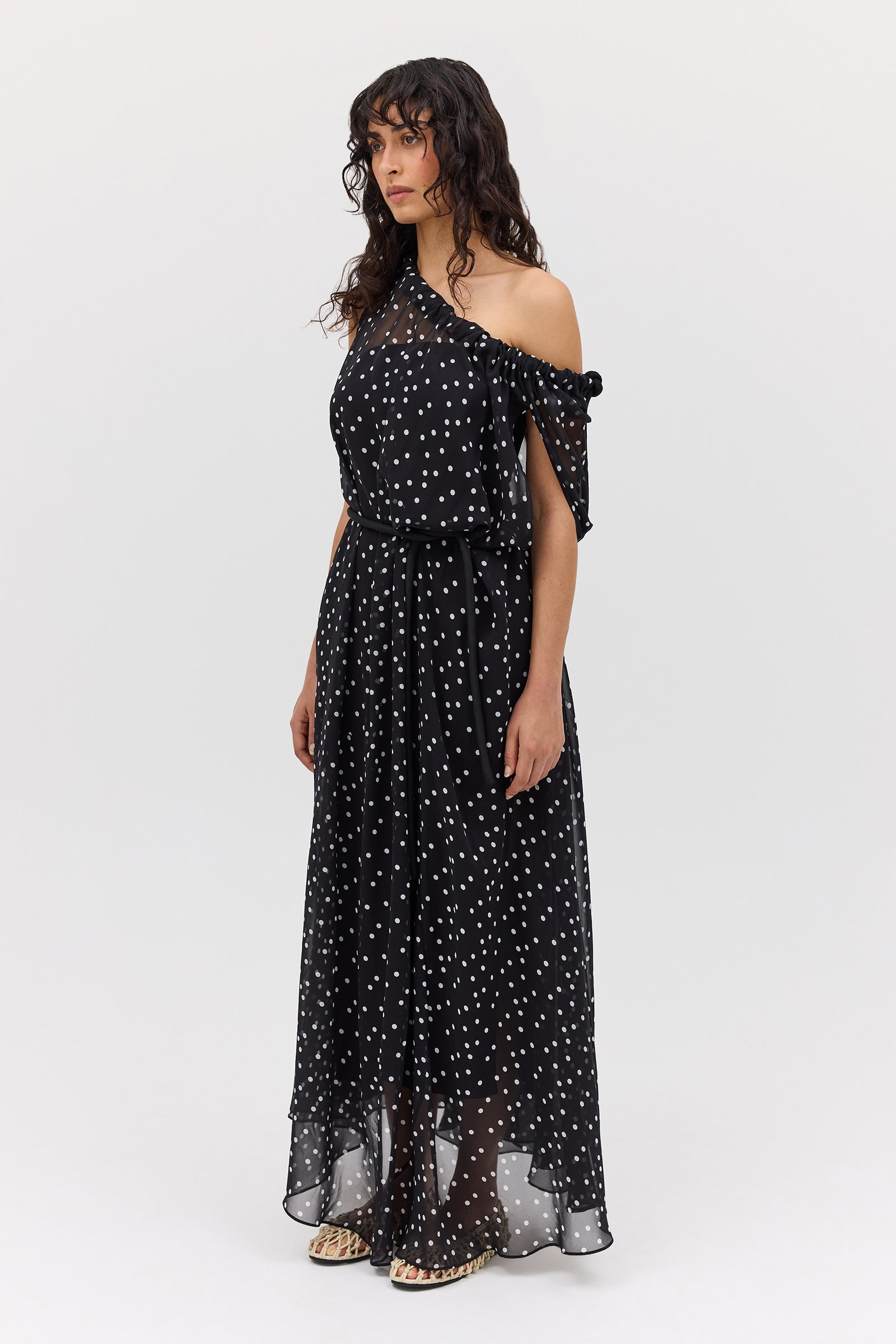 BLACK POLKA DOT SILK EMERGE DRESS