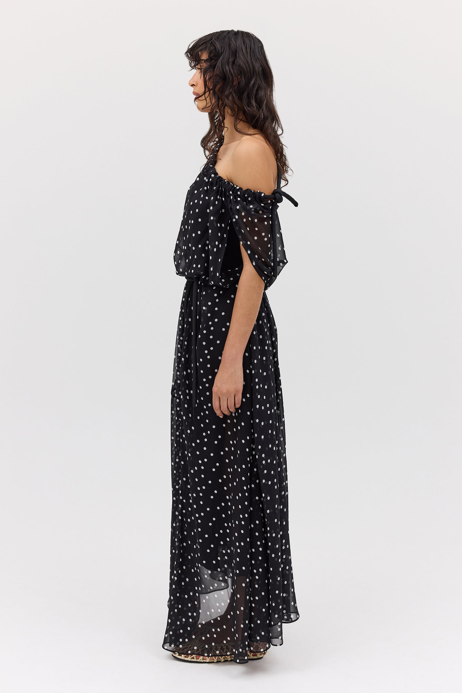 BLACK POLKA DOT SILK EMERGE DRESS