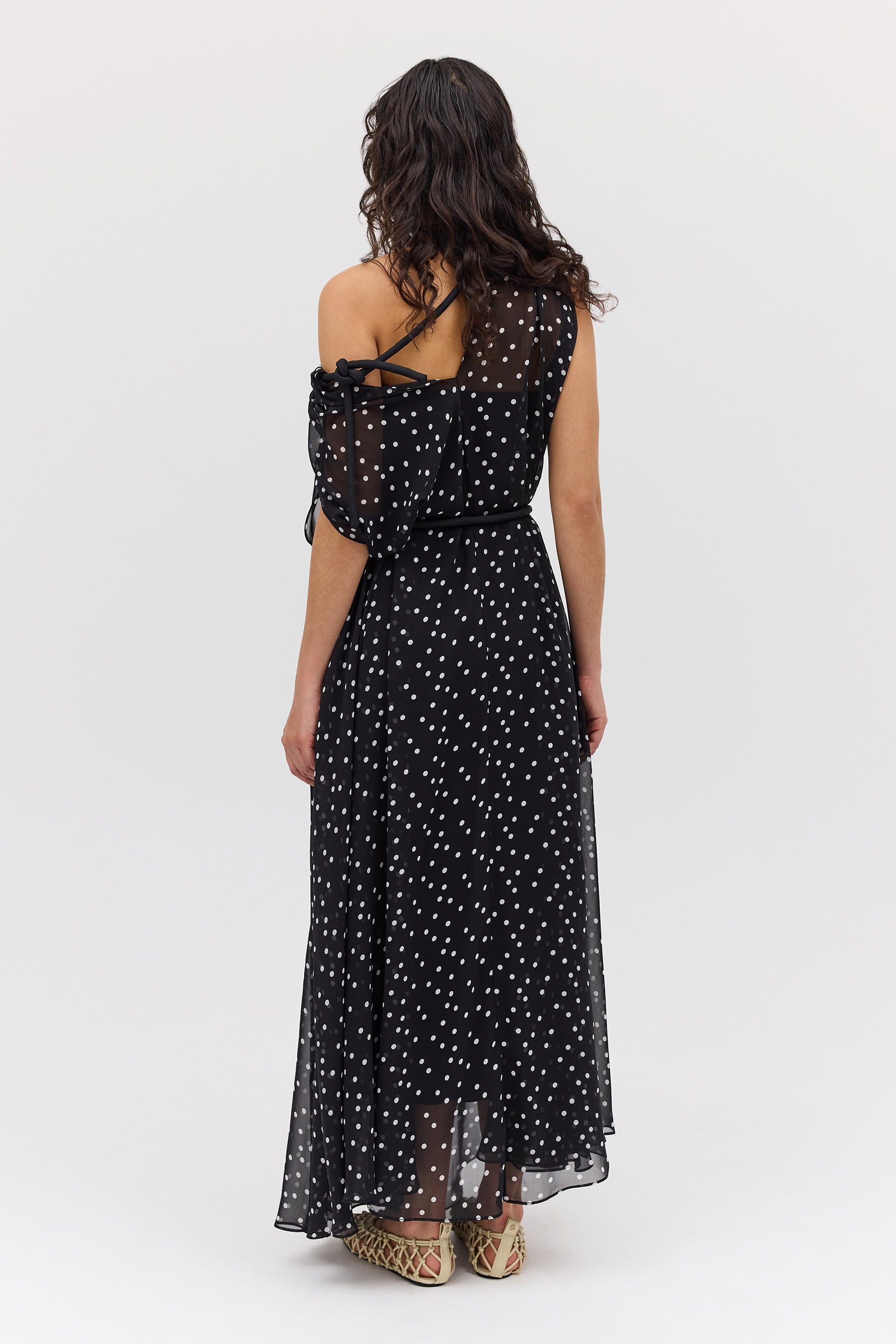 BLACK POLKA DOT SILK EMERGE DRESS