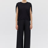 BLACK CREPE CRAWFORD TOP