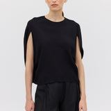 BLACK CREPE CRAWFORD TOP