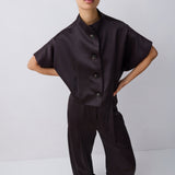 CHOCOLATE SATIN SUITING MUTUAL JACKET