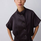CHOCOLATE SATIN SUITING MUTUAL JACKET