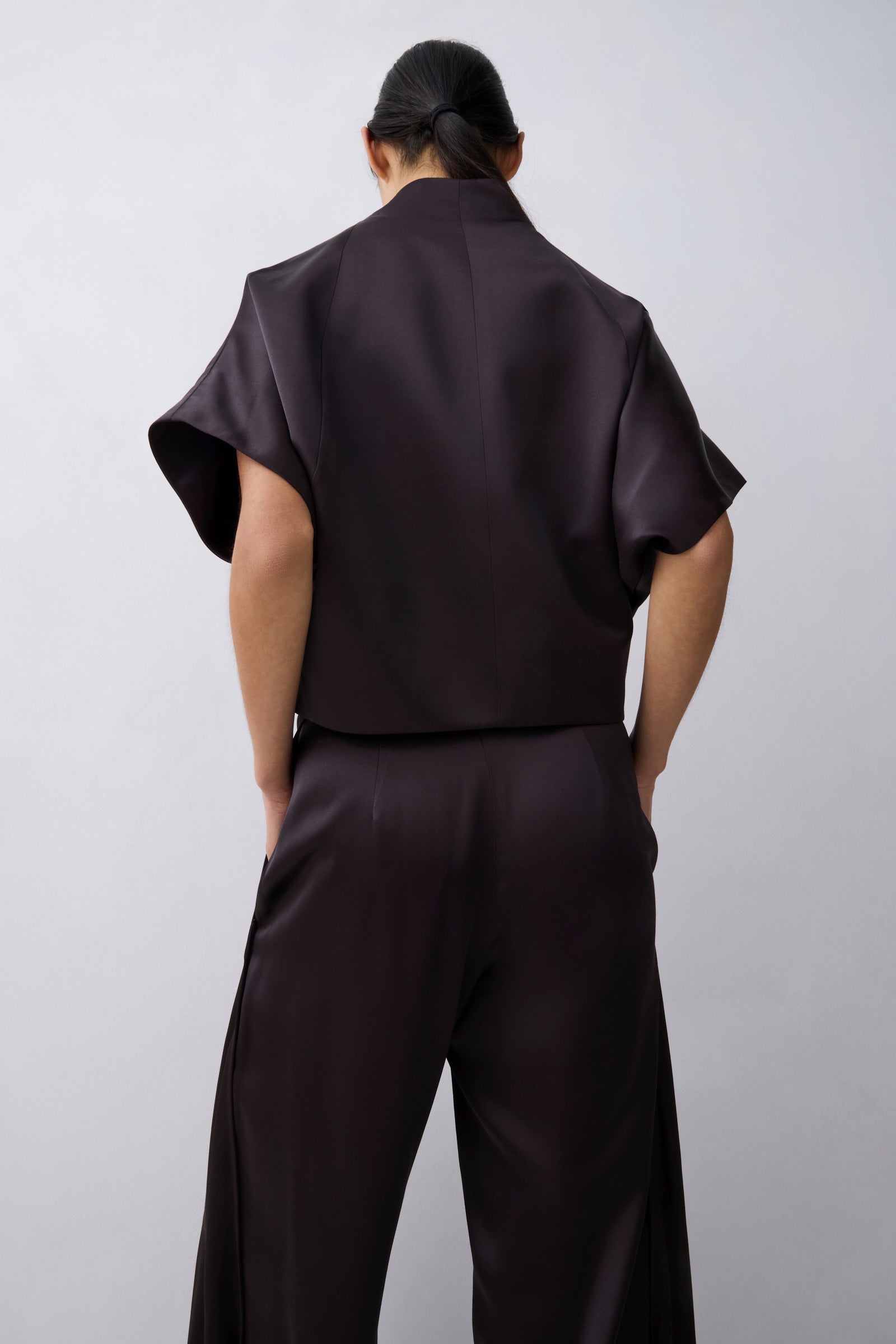 CHOCOLATE SATIN SUITING MUTUAL JACKET