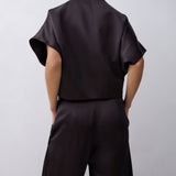 CHOCOLATE SATIN SUITING MUTUAL JACKET