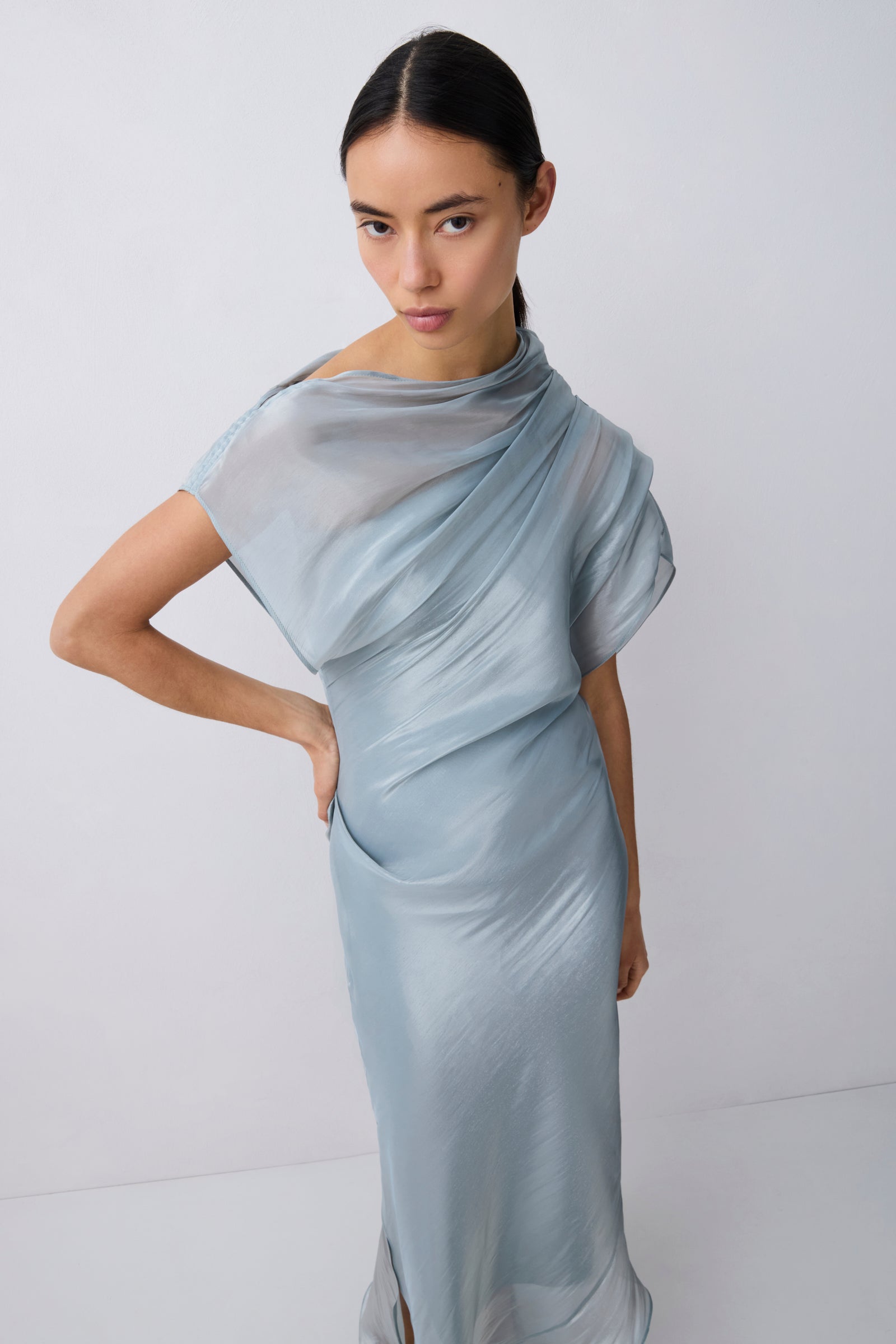 BLUE LIQUID ORGANZA DECODE DRESS