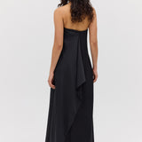 BLACK SATIN BROKEN COLUMN DRESS