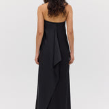 BLACK SATIN BROKEN COLUMN DRESS
