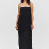 BLACK SATIN BROKEN COLUMN DRESS