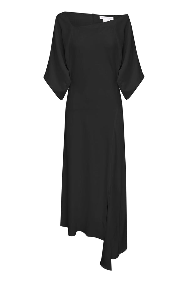 BLACK SATIN CREPE PALOMA DRESS