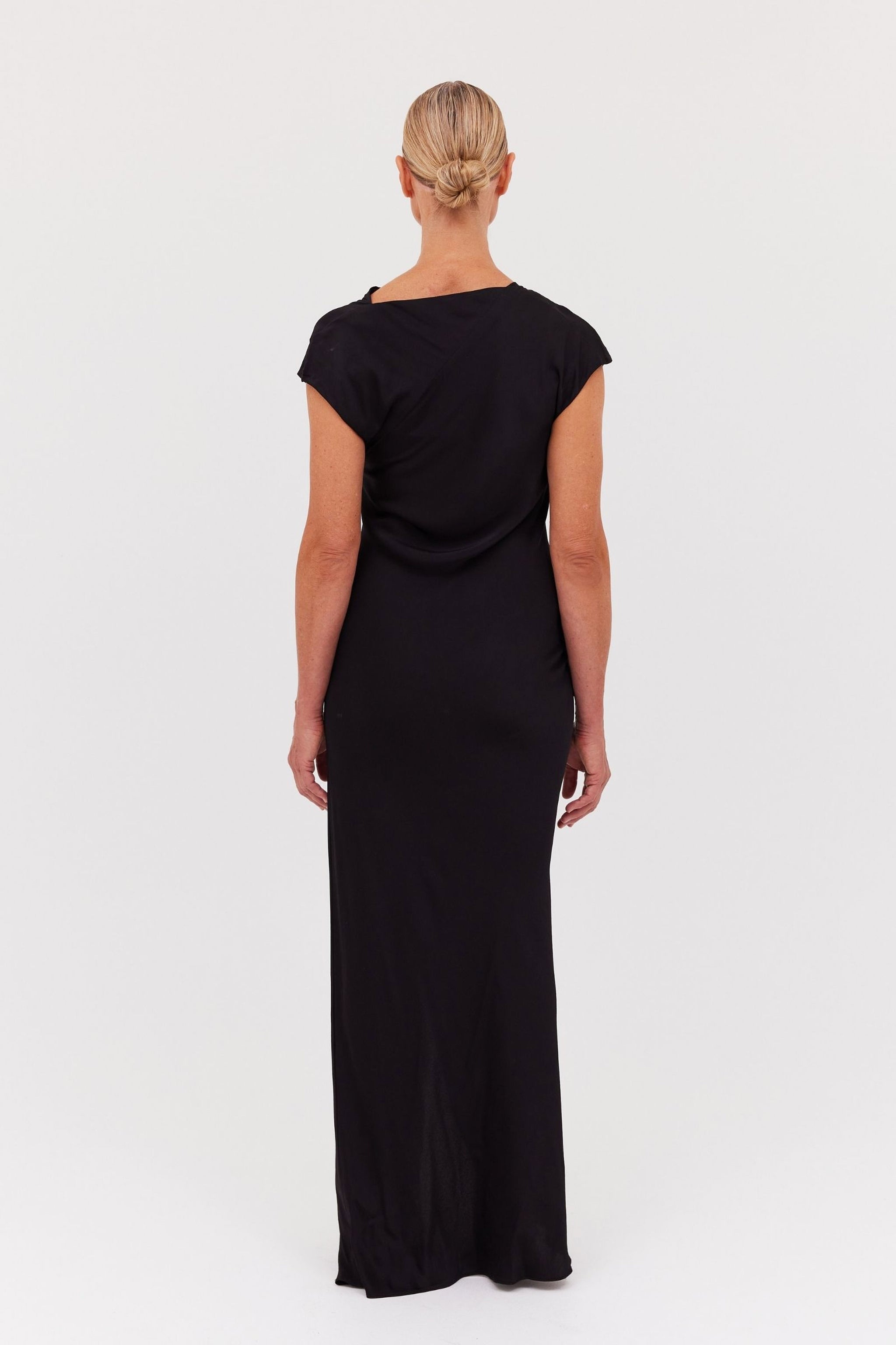 BLACK SATIN CREPE EVA DRESS