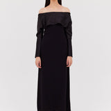 BLACK SATIN CREPE BIJOU DRESS