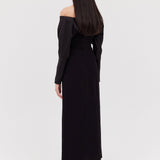 BLACK SATIN CREPE BIJOU DRESS