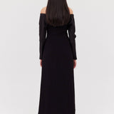 BLACK SATIN CREPE BIJOU DRESS