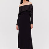 BLACK SATIN CREPE BIJOU DRESS