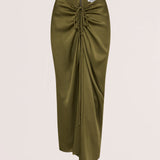 OLIVE CREPE SATIN BANKSIA SKIRT