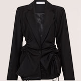 BLACK WOOL SUITING COMPOSITION JACKET