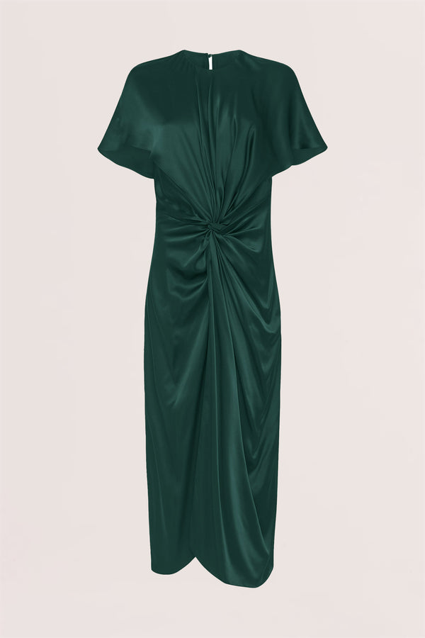 EMERALD SATIN ILLUSIONIST DRESS