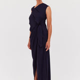 NAVY SATIN CREPE DEVIATION GOWN