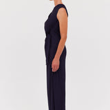 NAVY SATIN CREPE DEVIATION GOWN