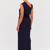 NAVY SATIN CREPE DEVIATION GOWN