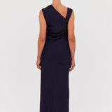 NAVY SATIN CREPE DEVIATION GOWN