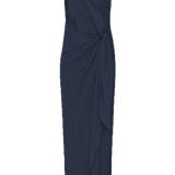 NAVY SATIN CREPE DEVIATION GOWN