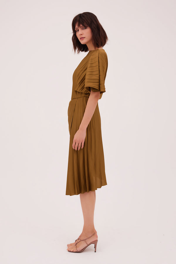 GOLD SATIN BATWING DRESS
