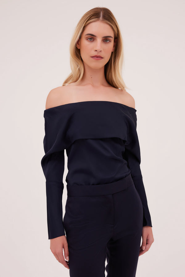 NAVY SATIN BIJOU TOP