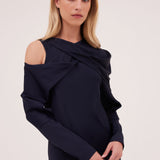 NAVY SATIN REGAS DRESS