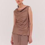 TAUPE SILK LINEAR TOP