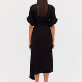 BLACK SATIN CREPE PALOMA DRESS