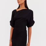 BLACK SATIN CREPE PALOMA DRESS