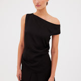 BLACK SATIN CREPE VICE TOP