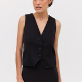 BLACK SATIN CREPE EVOKE WAISTCOAT