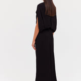 BLACK SATIN CREPE FREEDOM GOWN