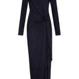 NAVY SATIN CREPE MORI MIDI DRESS