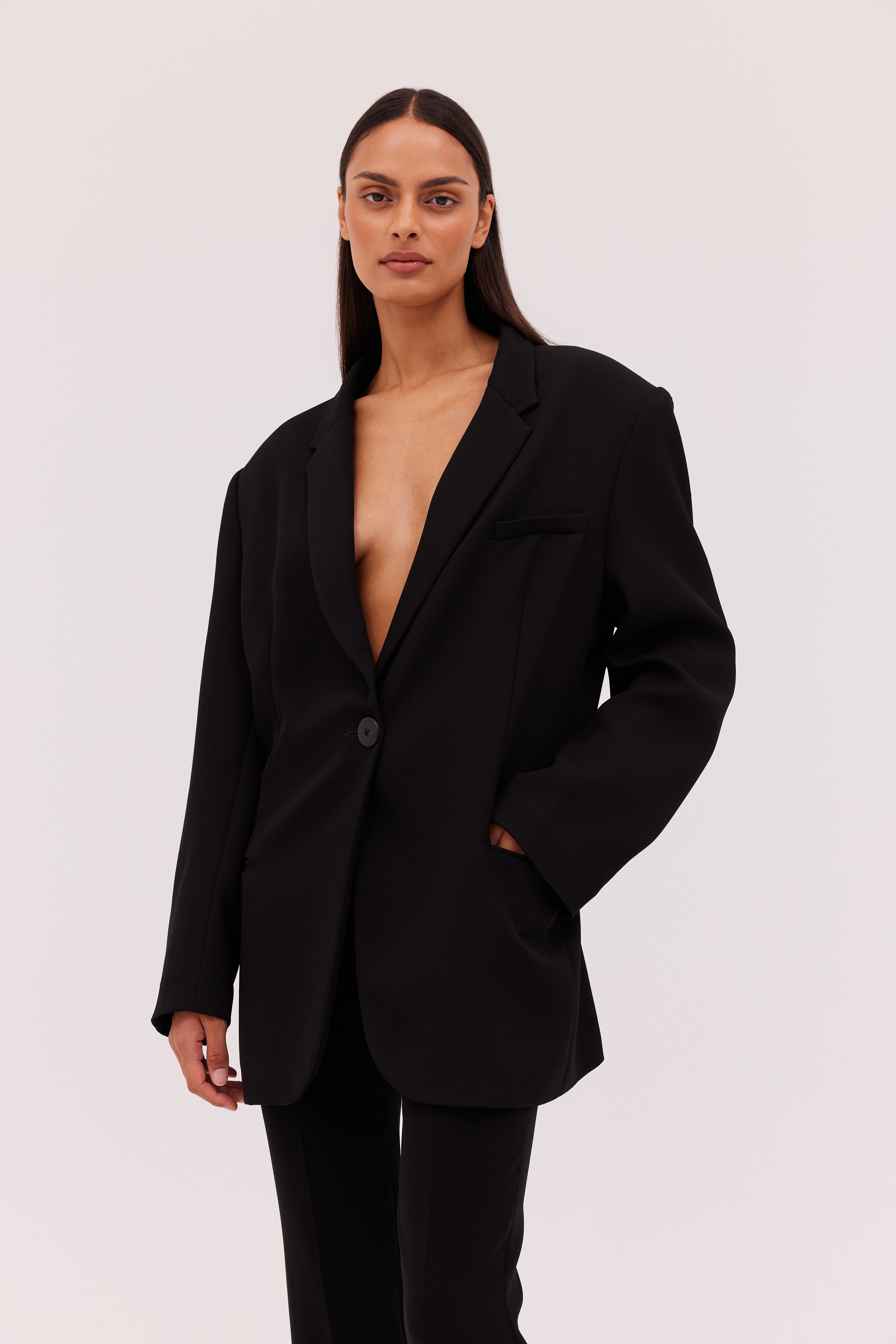 Rising International Cotton Jackets BLACK BIRDSEYE SUITING HARLOW