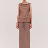 TAUPE SILK LINEAR TOP