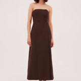 CHOCOLATE LINEN SUITING RUNWAY DRESS