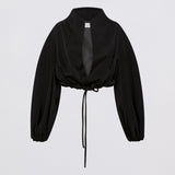 BLACK SATIN SUITING CAMPBELL BOMBER