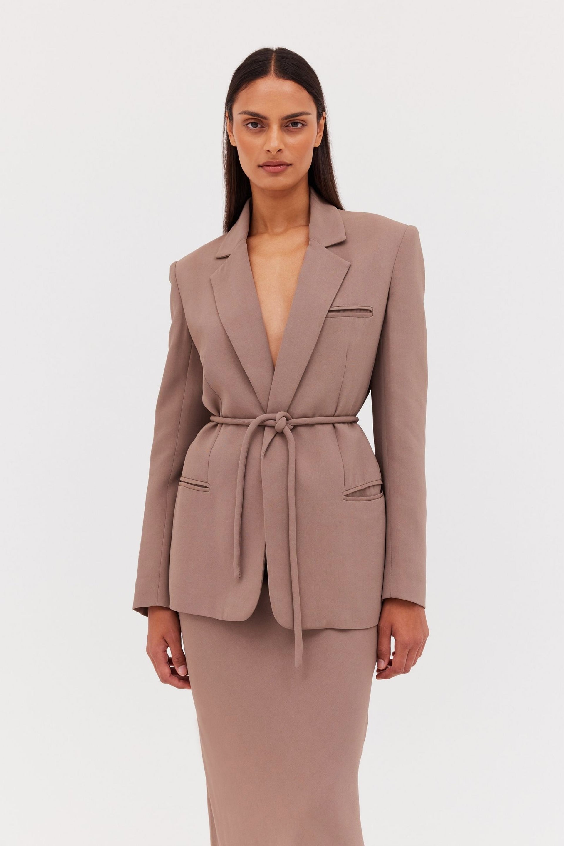 TAUPE SUITING SHIFTING JACKET – Bianca Spender - Main Image