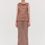 TAUPE SILK LINEAR TOP