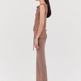 TAUPE SILK LINEAR TOP