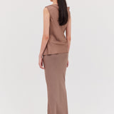 TAUPE SILK LINEAR TOP